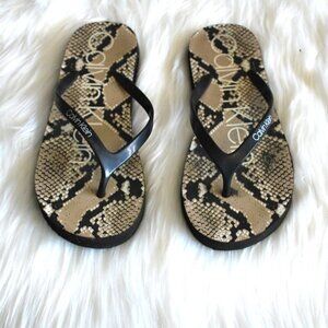 Calvin Klein Snakeskin Print Flip Flop Sandals 7/8